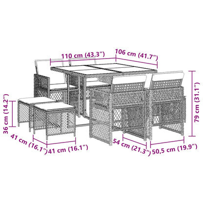 Set Pranzo da Giardino 9pz con Cuscini Grigio Chiaro Polyrattan | homemem39