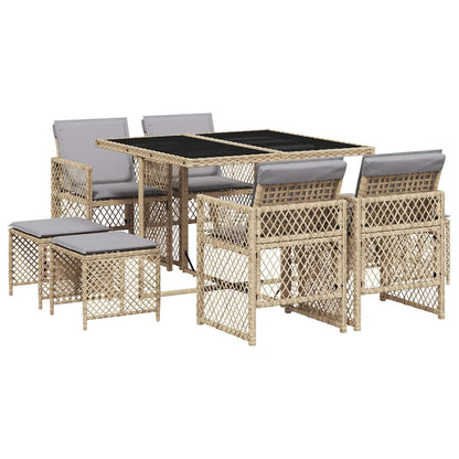 Set da Pranzo da Giardino 9 pz con Cuscini Beige in Polyrattan | homemem39