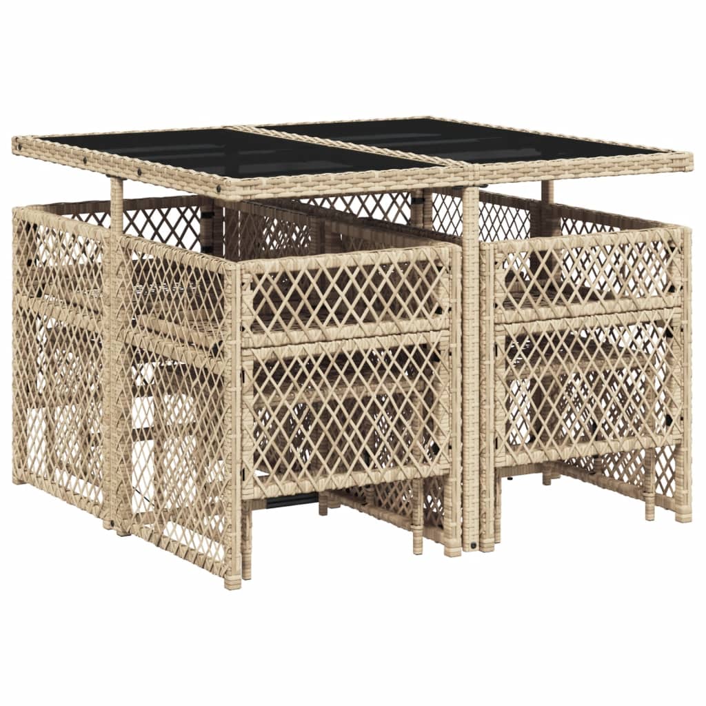 Set da Pranzo da Giardino 9 pz con Cuscini Beige in Polyrattan - homemem39