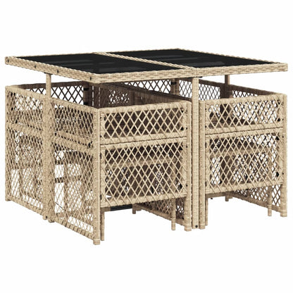Set da Pranzo da Giardino 9 pz con Cuscini Beige in Polyrattan - homemem39