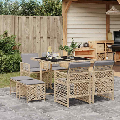 Set da Pranzo da Giardino 9 pz con Cuscini Beige in Polyrattan | homemem39