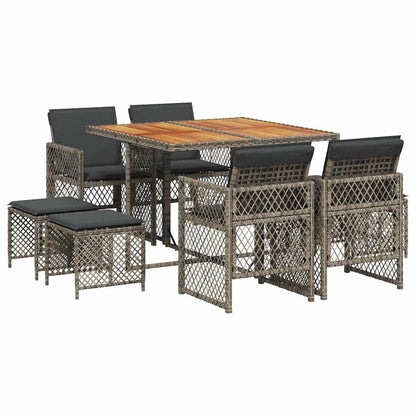 Set da Pranzo da Giardino 9 pz con Cuscini in Polyrattan Grigio | homemem39