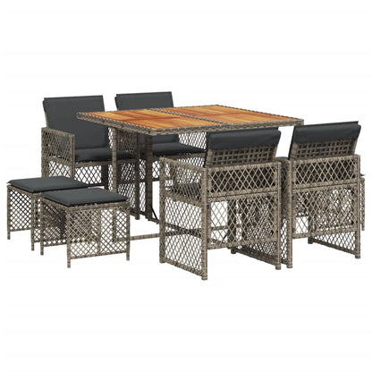 Set da Pranzo da Giardino 9 pz con Cuscini in Polyrattan Grigio - homemem39