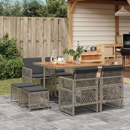 Set da Pranzo da Giardino 9 pz con Cuscini in Polyrattan Grigio - homemem39
