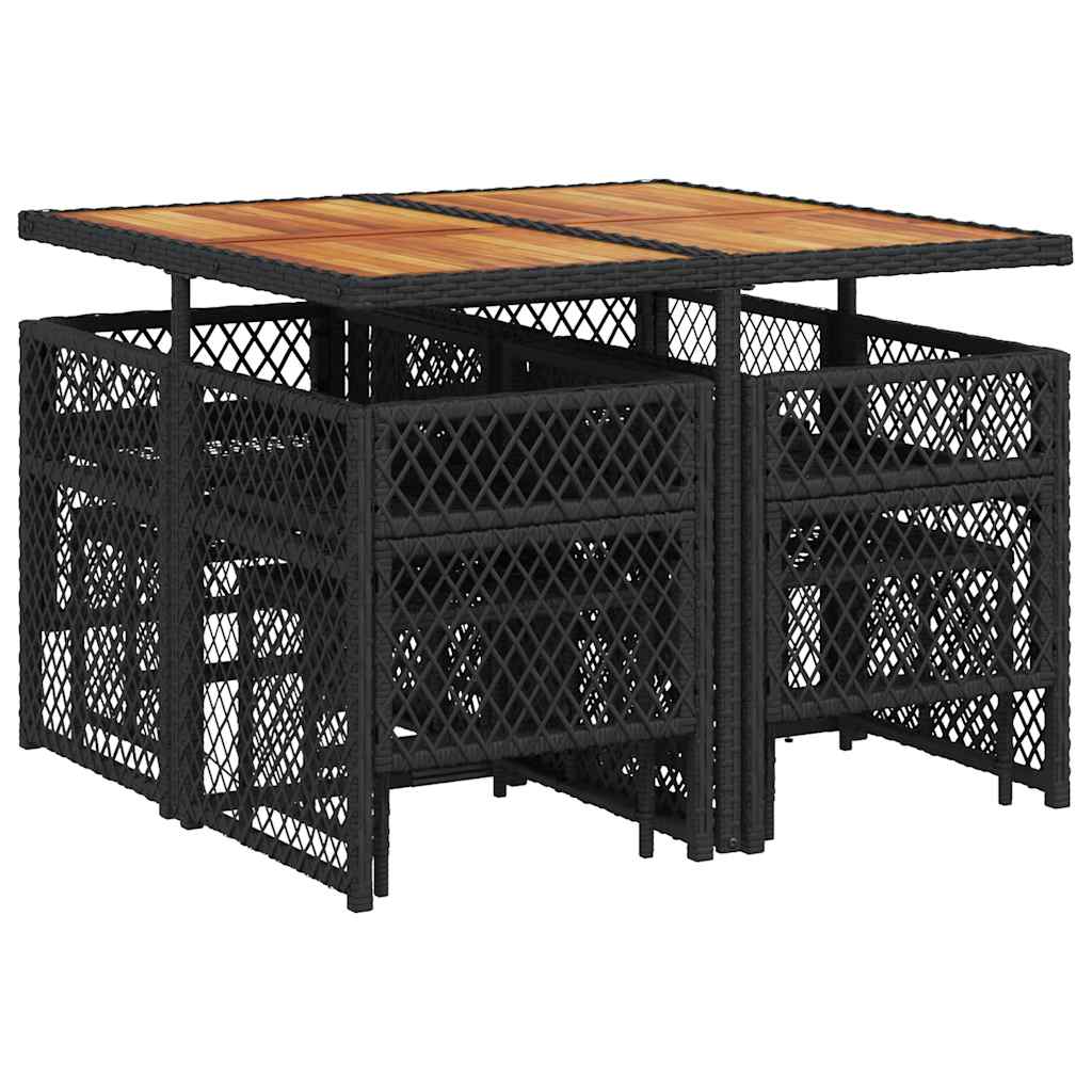 Set da Pranzo da Giardino 9 pz con Cuscini Nero in Polyrattan | homemem39