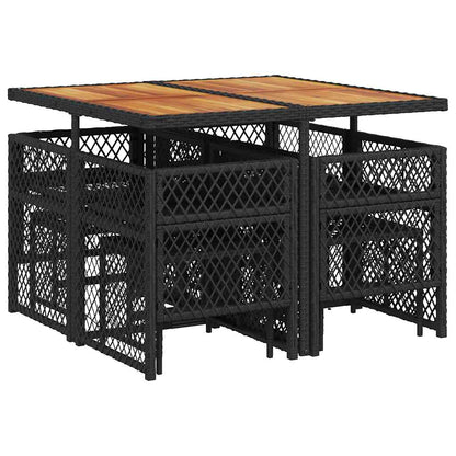 Set da Pranzo da Giardino 9 pz con Cuscini Nero in Polyrattan | homemem39