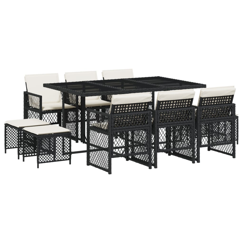 Set da Pranzo da Giardino 11 pz con Cuscini in Polyrattan Nero - homemem39