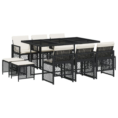 Set da Pranzo da Giardino 11 pz con Cuscini in Polyrattan Nero - homemem39