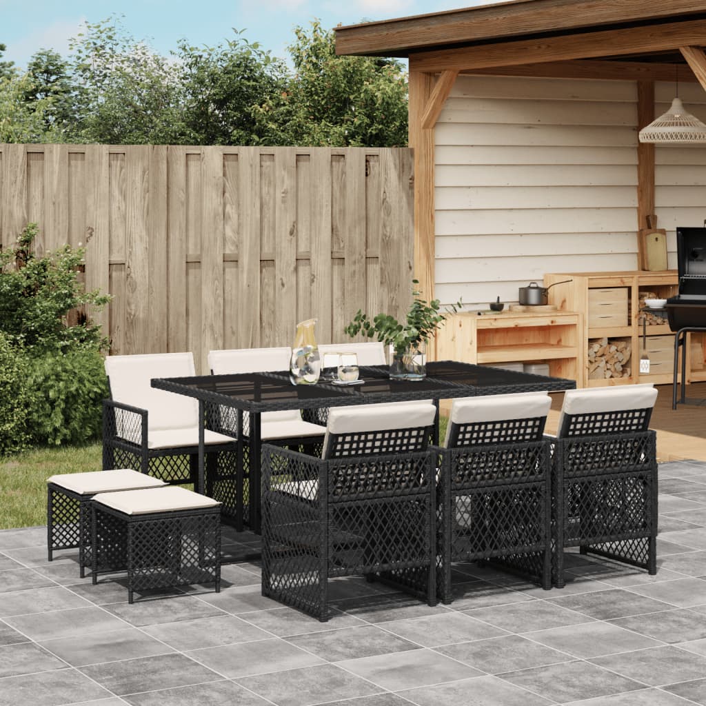 Set da Pranzo da Giardino 11 pz con Cuscini in Polyrattan Nero - homemem39