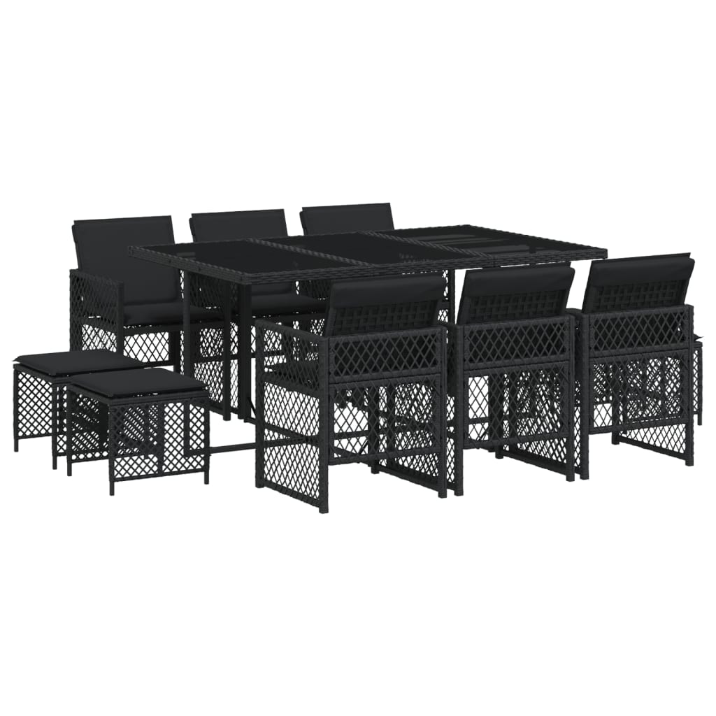 Set da Pranzo da Giardino 11 pz con Cuscini in Polyrattan Nero - homemem39