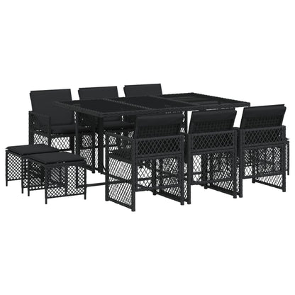 Set da Pranzo da Giardino 11 pz con Cuscini in Polyrattan Nero - homemem39