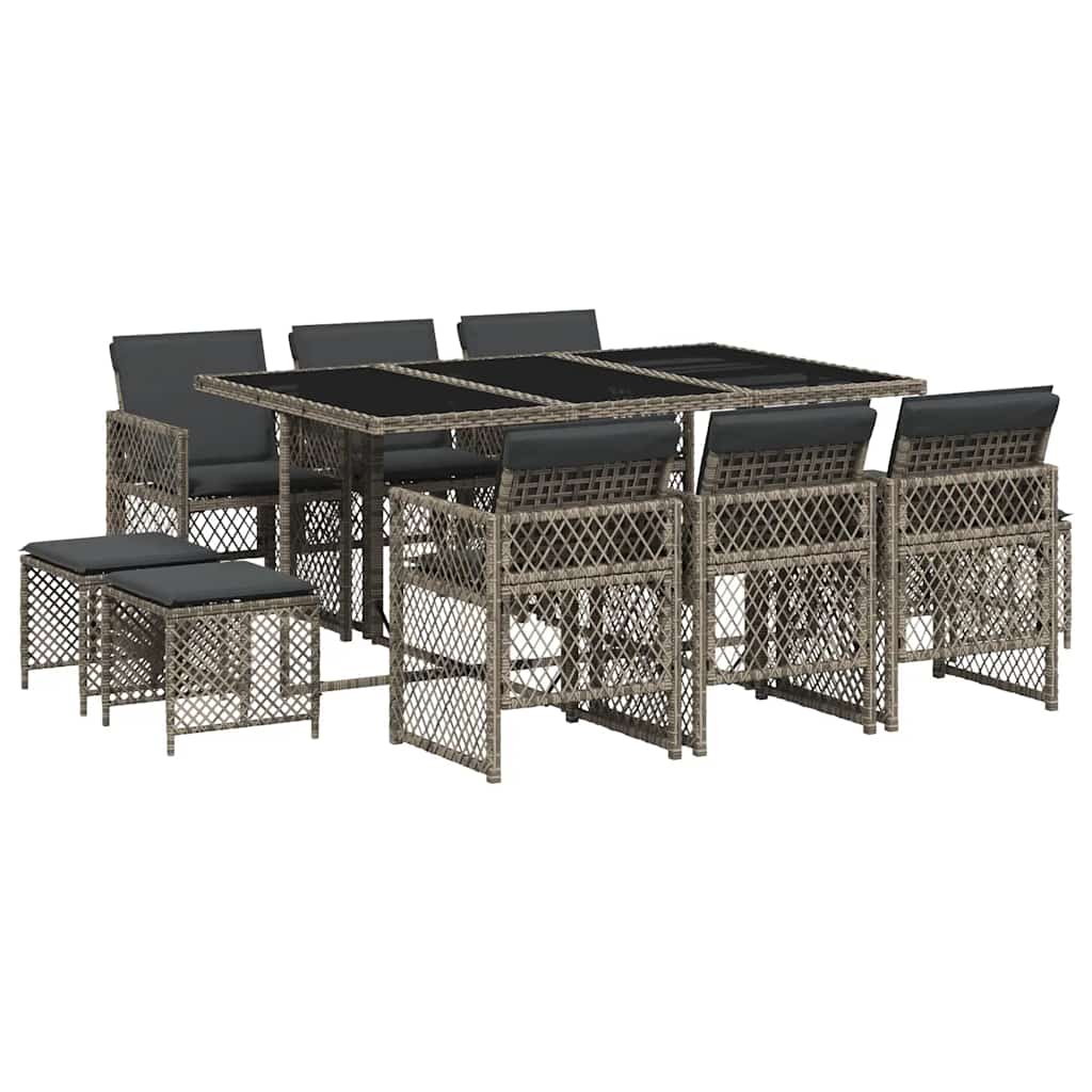 Set da Pranzo da Giardino 11pz con Cuscini in Polyrattan Grigio | homemem39