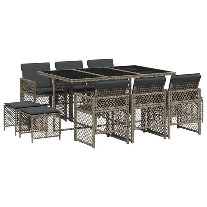 Set da Pranzo da Giardino 11pz con Cuscini in Polyrattan Grigio | homemem39
