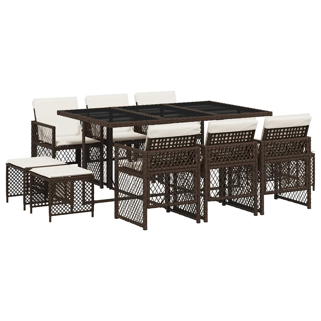 Set da Pranzo da Giardino 11 pz con Cuscini Polyrattan Marrone | homemem39