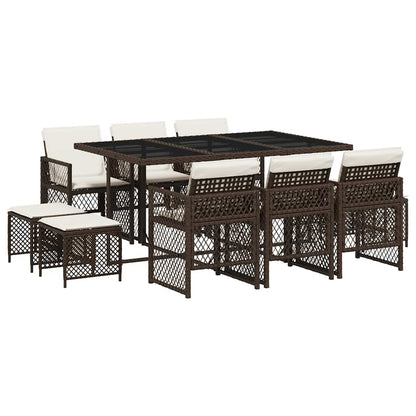 Set da Pranzo da Giardino 11 pz con Cuscini Polyrattan Marrone | homemem39