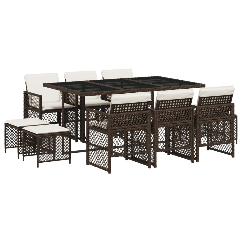 Set da Pranzo da Giardino 11 pz con Cuscini Polyrattan Marrone - homemem39