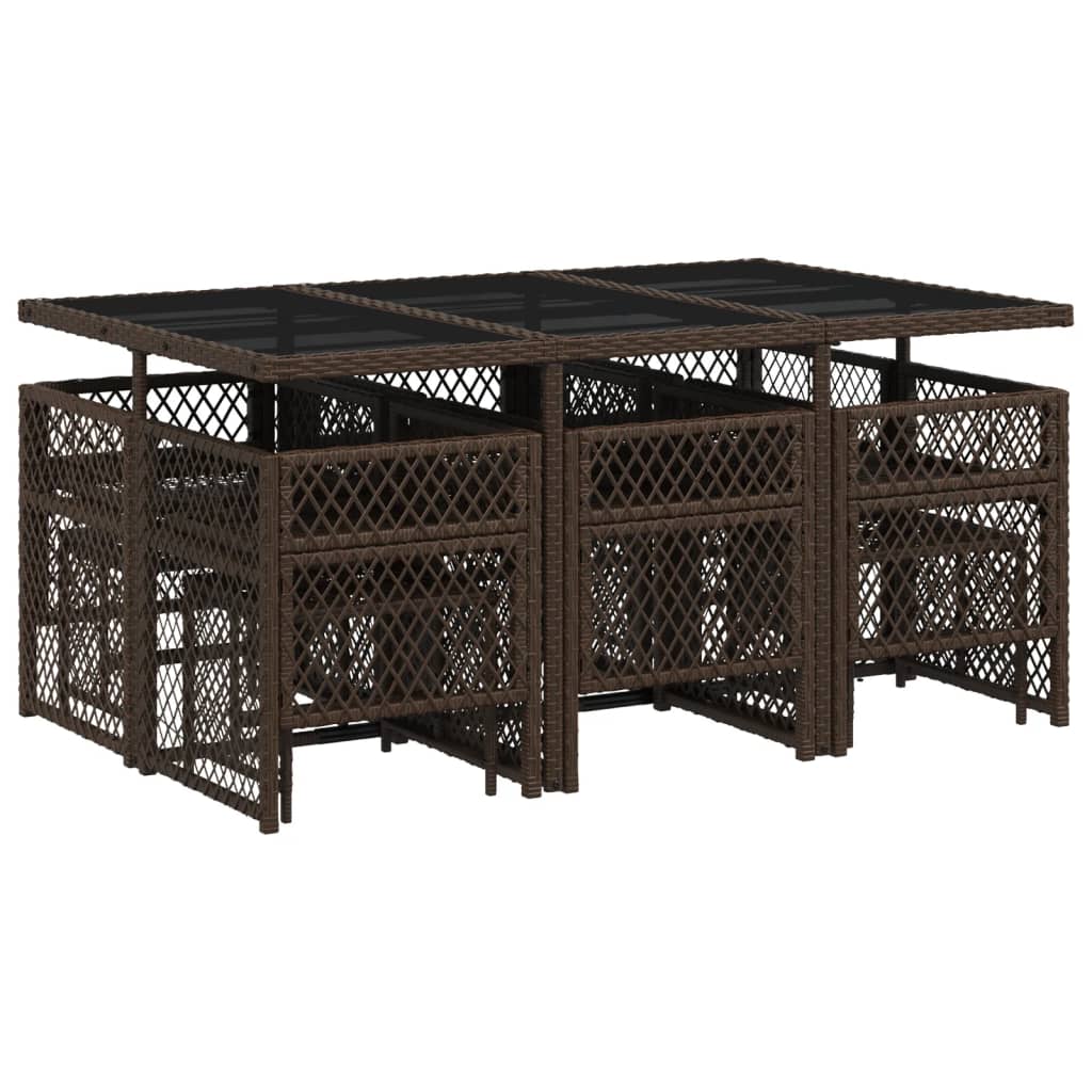 Set da Pranzo da Giardino 11 pz con Cuscini Polyrattan Marrone - homemem39
