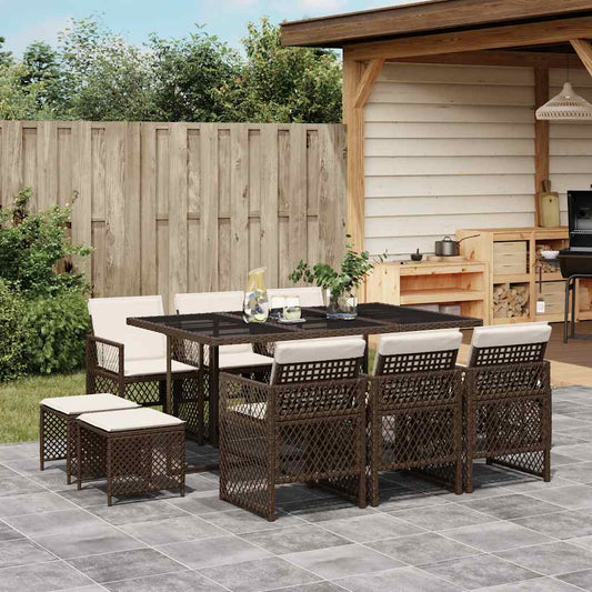 Set da Pranzo da Giardino 11 pz con Cuscini Polyrattan Marrone | homemem39
