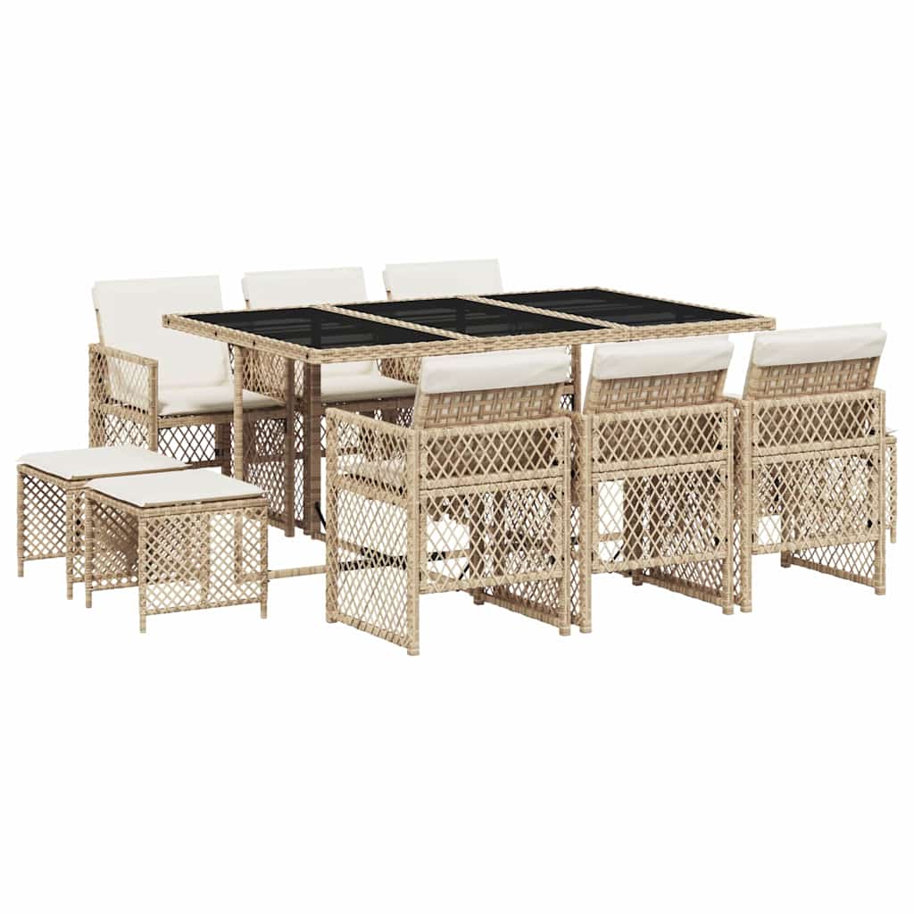 Set da Pranzo da Giardino 11 pz con Cuscini Beige in Polyrattan | homemem39