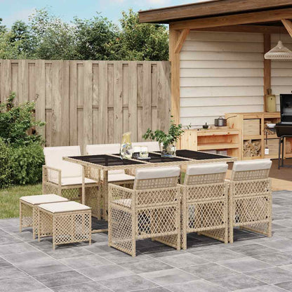 Set da Pranzo da Giardino 11 pz con Cuscini Beige in Polyrattan | homemem39