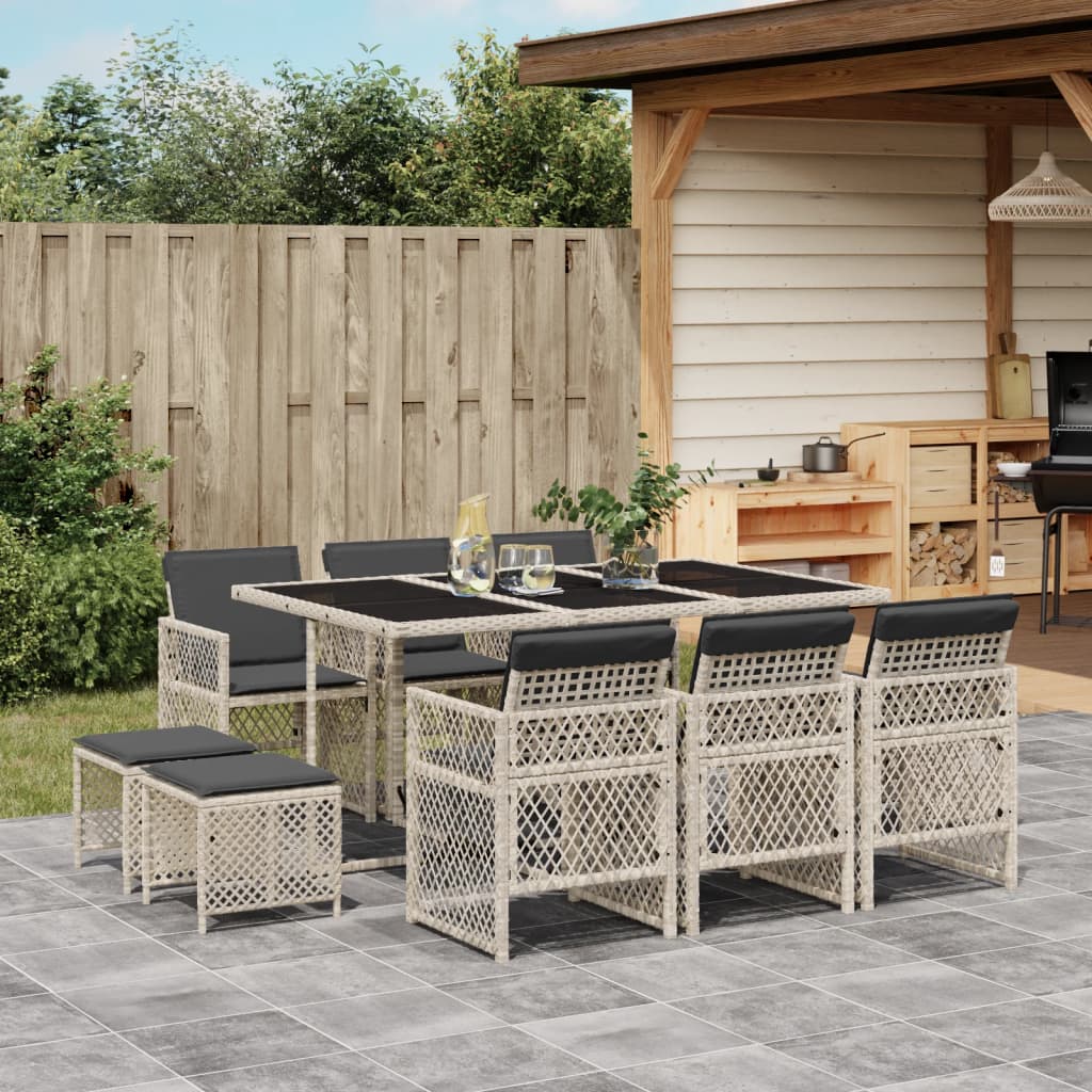 Set Pranzo Giardino 11pz con Cuscini Grigio Chiaro Polyrattan - homemem39