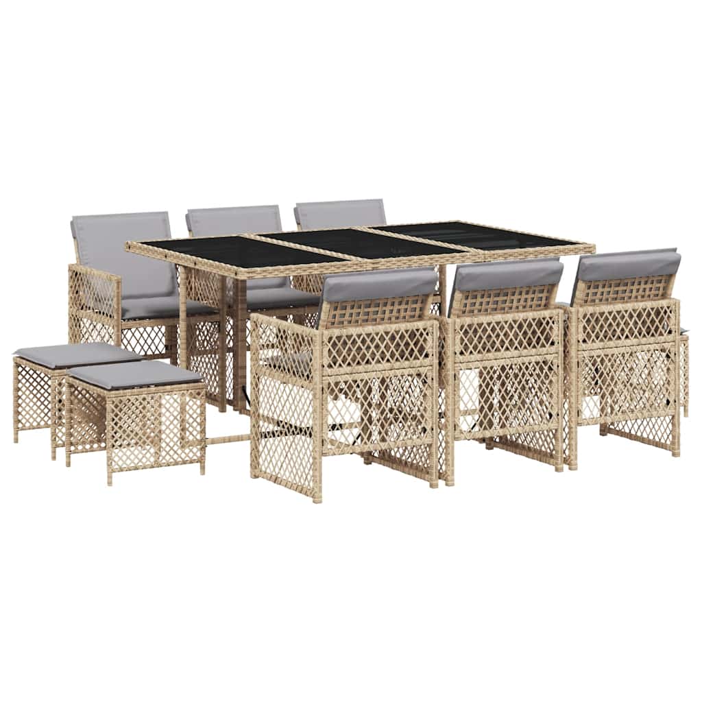 Set da Pranzo da Giardino 11 pz con Cuscini Beige in Polyrattan | homemem39