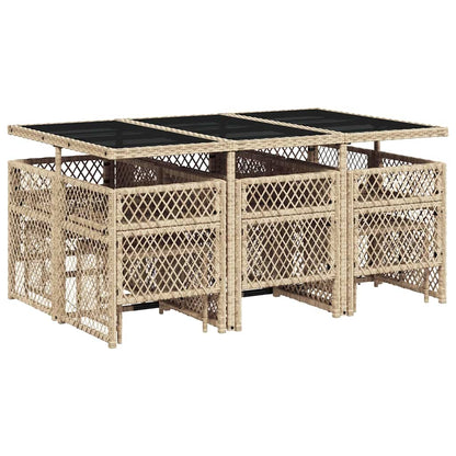 Set da Pranzo da Giardino 11 pz con Cuscini Beige in Polyrattan | homemem39