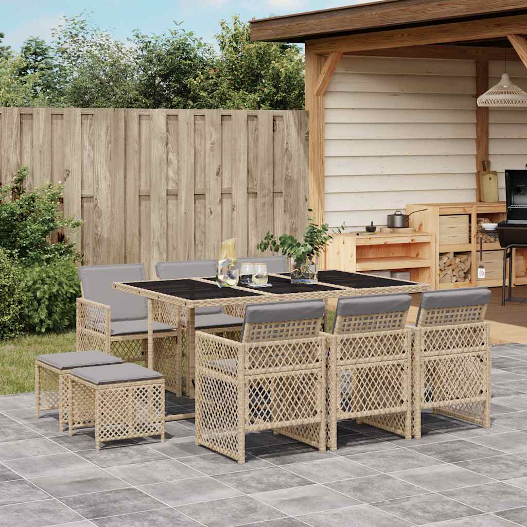 Set da Pranzo da Giardino 11 pz con Cuscini Beige in Polyrattan | homemem39