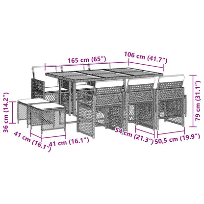 Set da Pranzo da Giardino 11pz con Cuscini in Polyrattan Grigio | homemem39