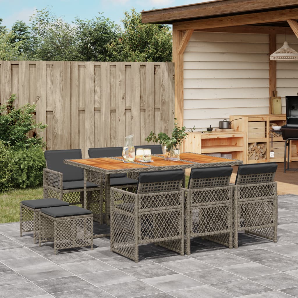 Set da Pranzo da Giardino 11pz con Cuscini in Polyrattan Grigio - homemem39