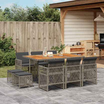 Set da Pranzo da Giardino 11pz con Cuscini in Polyrattan Grigio - homemem39