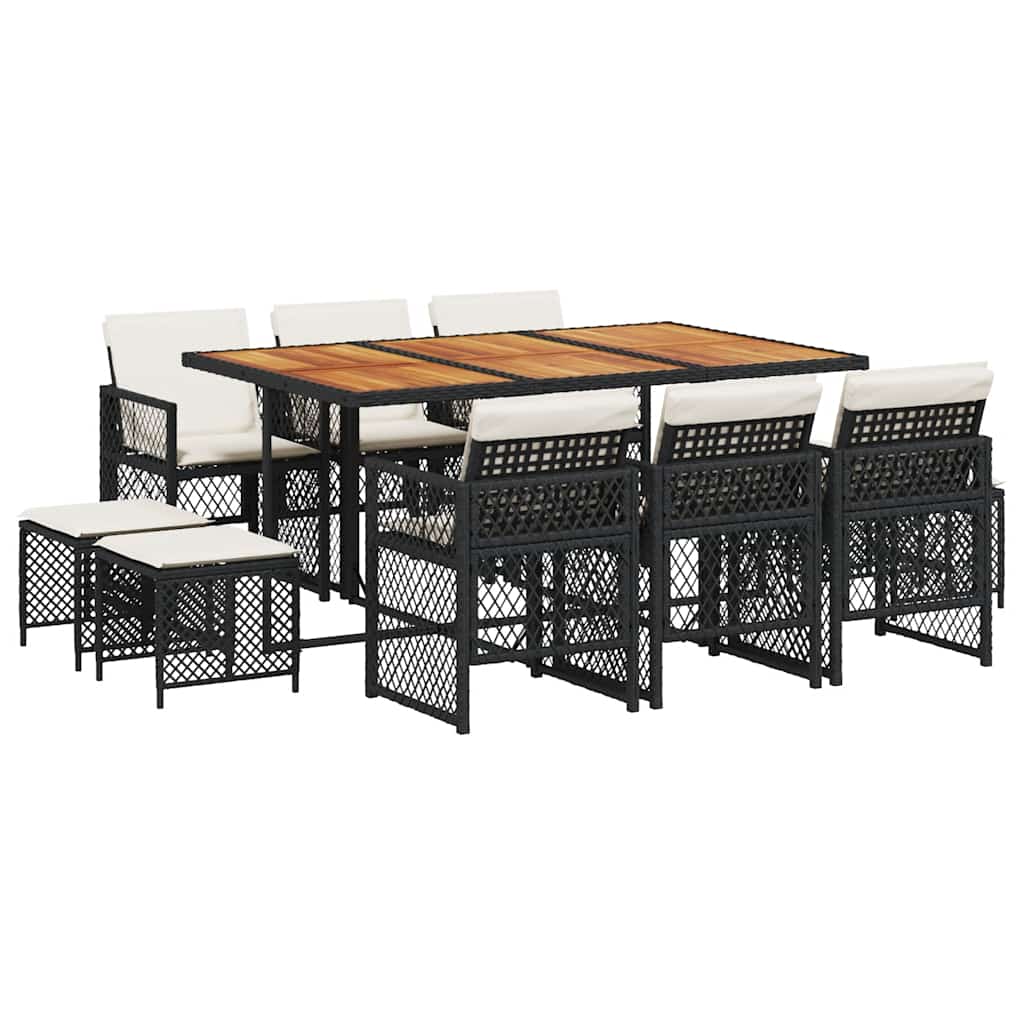 Set da Pranzo da Giardino 11 pz con Cuscini in Polyrattan Nero | homemem39