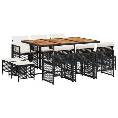 Set da Pranzo da Giardino 11 pz con Cuscini in Polyrattan Nero | homemem39