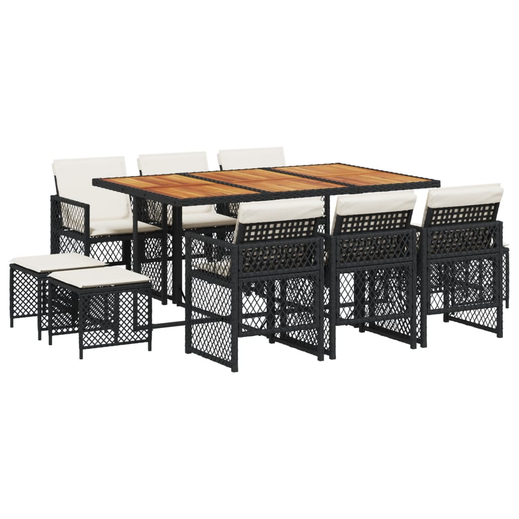 Set da Pranzo da Giardino 11 pz con Cuscini in Polyrattan Nero - homemem39