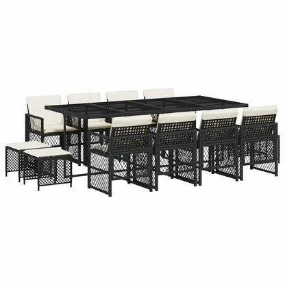 Set da Pranzo da Giardino 13pz con Cuscini Nero in Polyrattan | homemem39