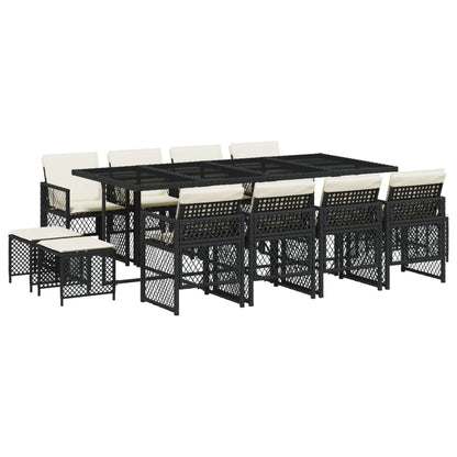 Set da Pranzo da Giardino 13pz con Cuscini Nero in Polyrattan - homemem39