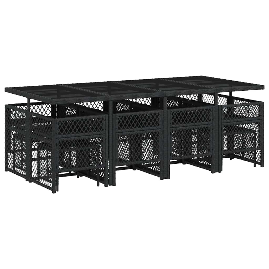 Set da Pranzo da Giardino 13pz con Cuscini Nero in Polyrattan | homemem39