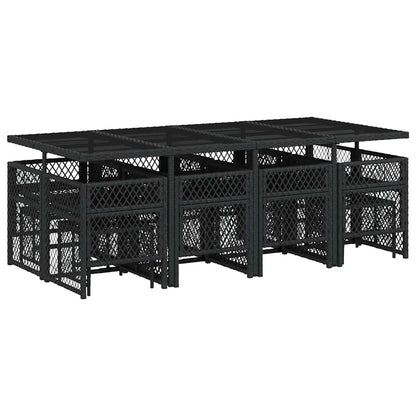 Set da Pranzo da Giardino 13pz con Cuscini Nero in Polyrattan | homemem39