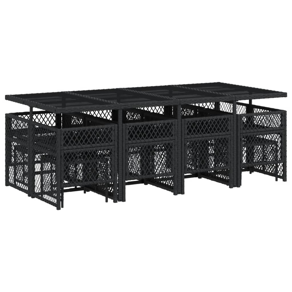 Set da Pranzo da Giardino 13pz con Cuscini Nero in Polyrattan - homemem39