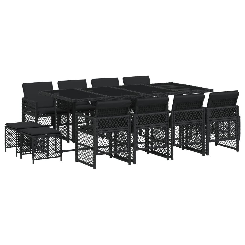 Set da Pranzo da Giardino 13pz con Cuscini Nero in Polyrattan - homemem39