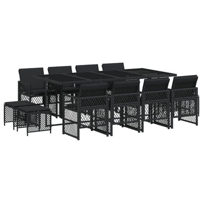 Set da Pranzo da Giardino 13pz con Cuscini Nero in Polyrattan - homemem39