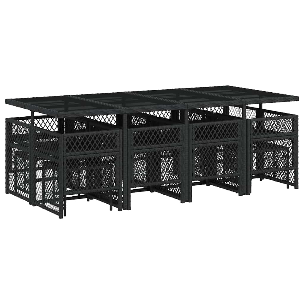 Set da Pranzo da Giardino 13pz con Cuscini Nero in Polyrattan | homemem39