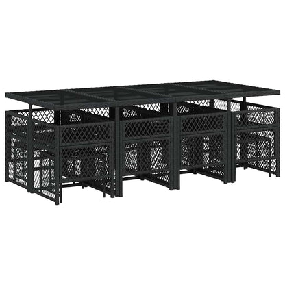 Set da Pranzo da Giardino 13pz con Cuscini Nero in Polyrattan | homemem39