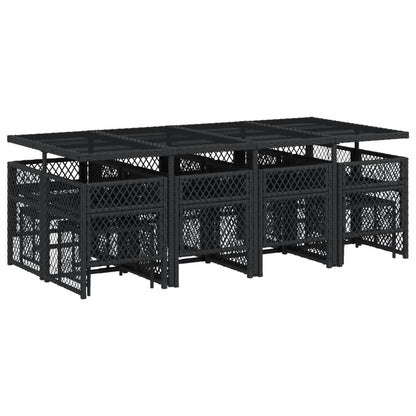 Set da Pranzo da Giardino 13pz con Cuscini Nero in Polyrattan - homemem39