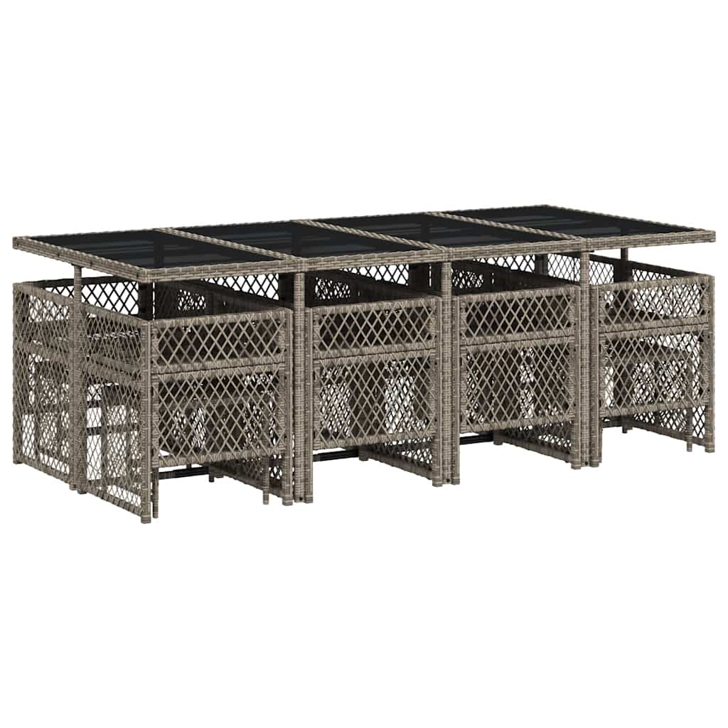 Set da Pranzo da Giardino 13pz con Cuscini Grigio in Polyrattan | homemem39