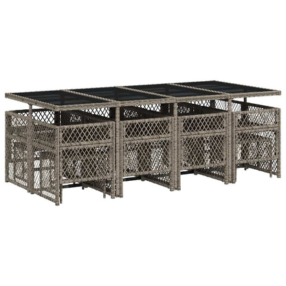 Set da Pranzo da Giardino 13pz con Cuscini Grigio in Polyrattan | homemem39