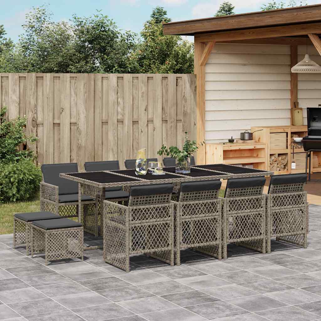 Set da Pranzo da Giardino 13pz con Cuscini Grigio in Polyrattan | homemem39