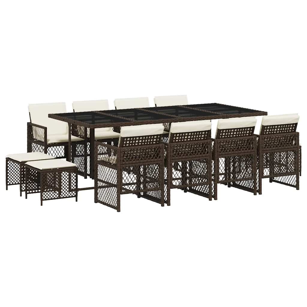 Set da Pranzo da Giardino 13pz con Cuscini Marrone Polyrattan | homemem39
