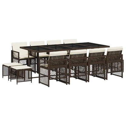Set da Pranzo da Giardino 13pz con Cuscini Marrone Polyrattan | homemem39