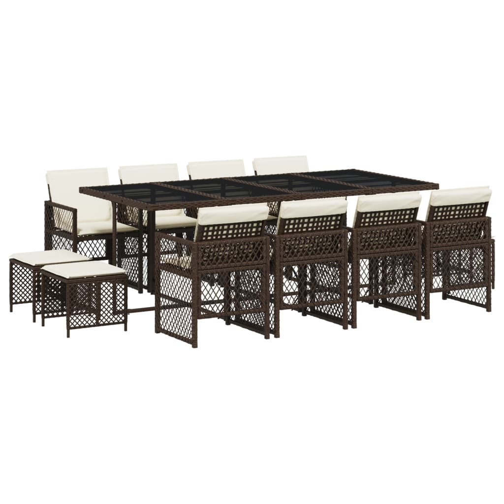 Set da Pranzo da Giardino 13pz con Cuscini Marrone Polyrattan - homemem39